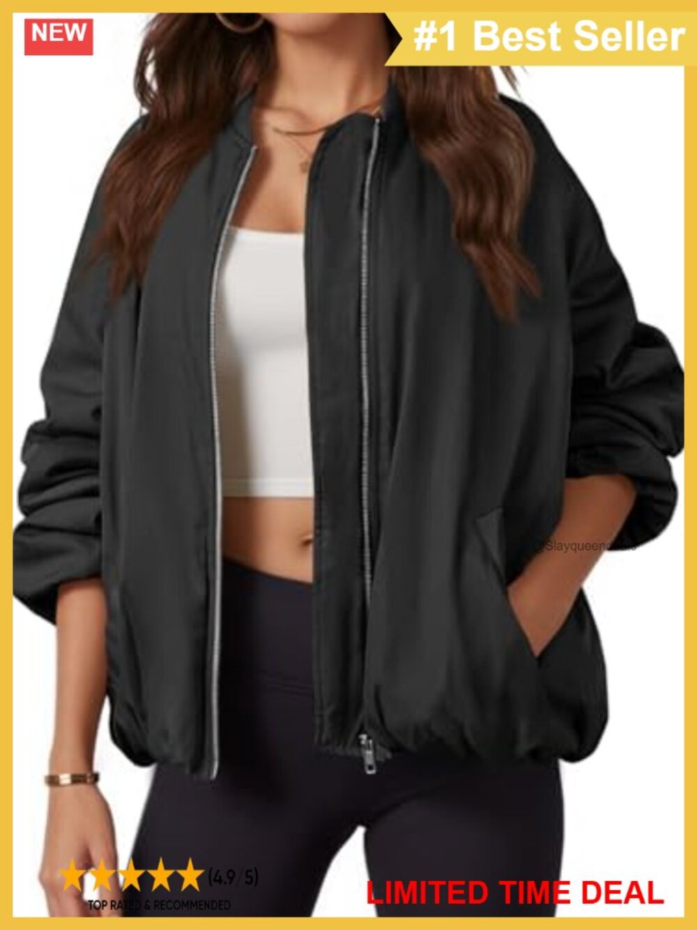 Womens Bomber Jacket Oversized Lightweight Zip Up Fall Winter Coat